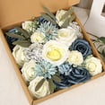thumbnail image 6 of Frogued 1 Box Beautiful Realistic Artificial Flower Faux Silk Flower Vivid Fine Texture Simulation Rose Wedding Accessories (White), 6 of 13