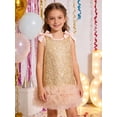 thumbnail image 2 of Girls Yellow Dresses Summer Outfits Toddler Ribbon Bow Sleeveless Shift Glitter Birthday Party Trim Ruffle Princess A-Line Kids Formal Champagne Dress 4-5T, 2 of 5