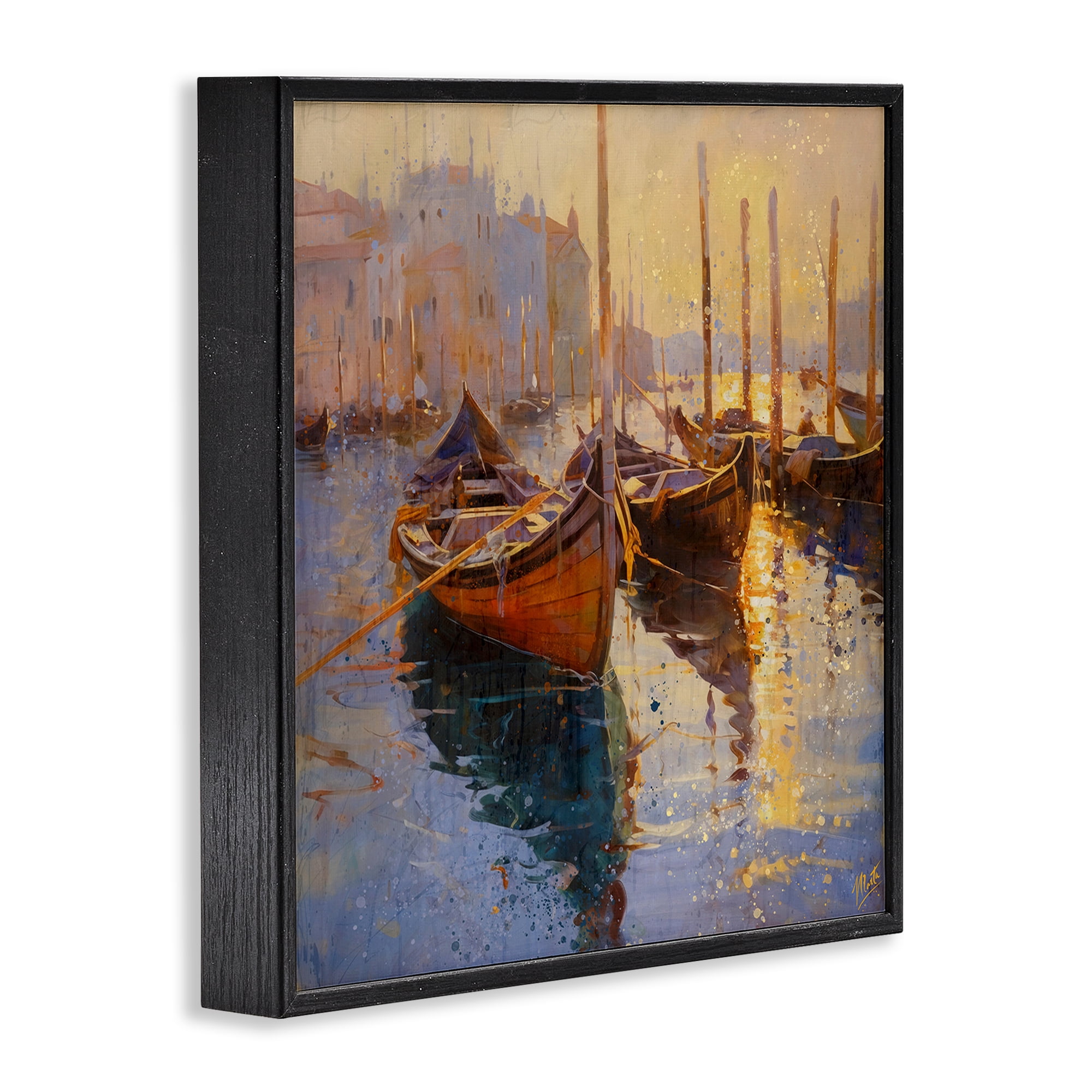 Stupell Industries Speckled Venice Boats Black Framed Giclee Art, design by Marta Wiley