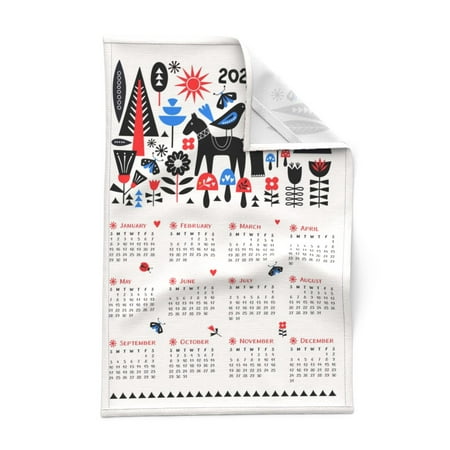 

Printed Tea Towel Linen Cotton Canvas - 2023 Calendar Scandinavian Dala Horse Holiday Print Decorative Kitchen Towel by Spoonflower
