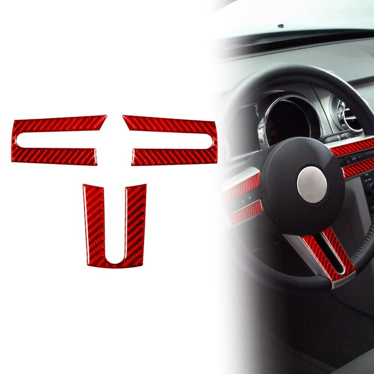 Yannee Red Carbon Fiber Interior Steering Wheel Cover Trim for