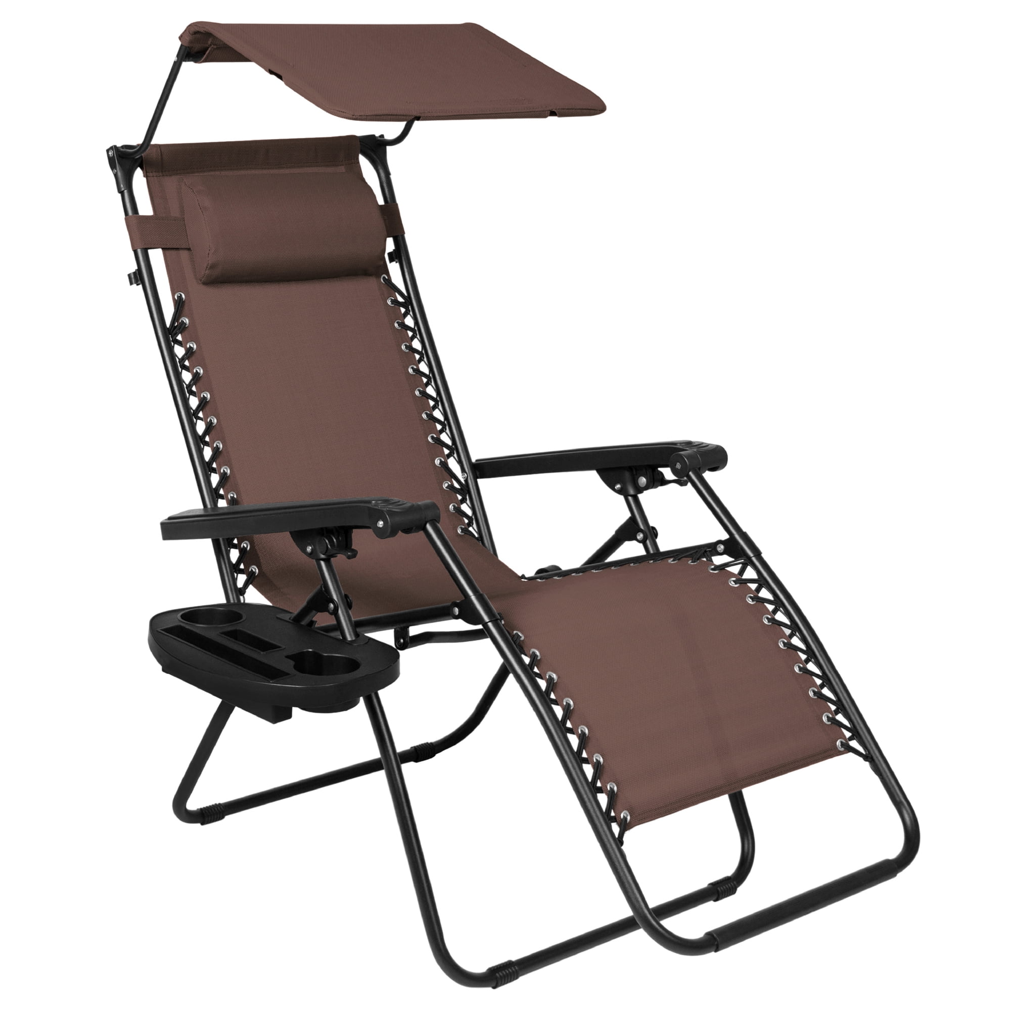 2 Zero Gravity Canopy Reclining Chairs Sun Beach Camping Folding Loung W/Trays 