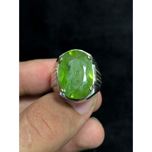 Oval Cut 5 Carat Dark Green Peridot Women Ring Sterling Silver 925 Handmade Green Beryl Ring Peridot Bezel Ring Fresh Green Peridot Sterling Silver 925 Handmade Ring, High Quality Peridot Ring