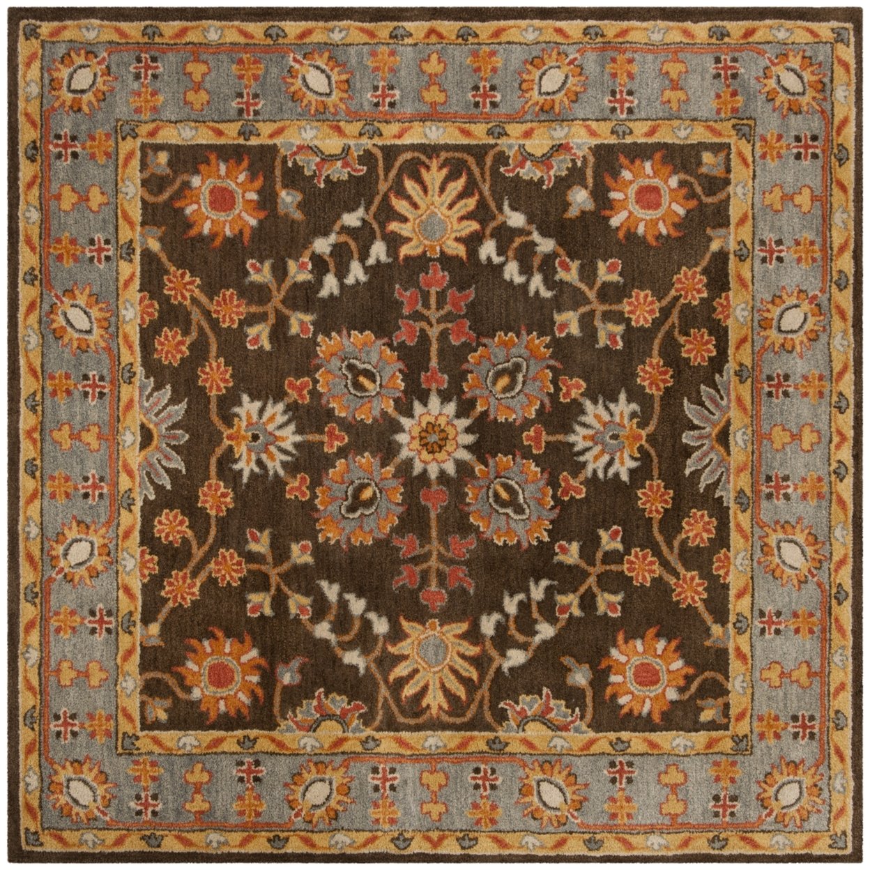 SAFAVIEH Heritage Genette Traditional Wool Area Rug, Charcoal/Blue, 6' x 6' Square