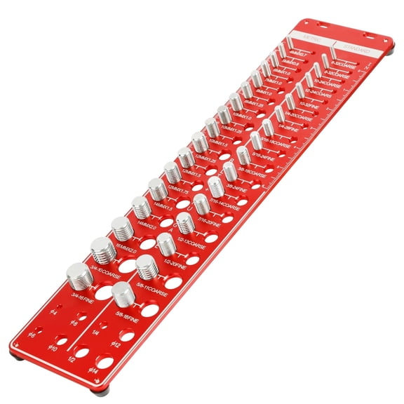 34 Hole Thread Checker, Nut and Bolt Thread Size Checker, Screw Identification Gauge, 17 Standard Threads and 17 Metric Threads with 8 Hole Drill Gauge （red)