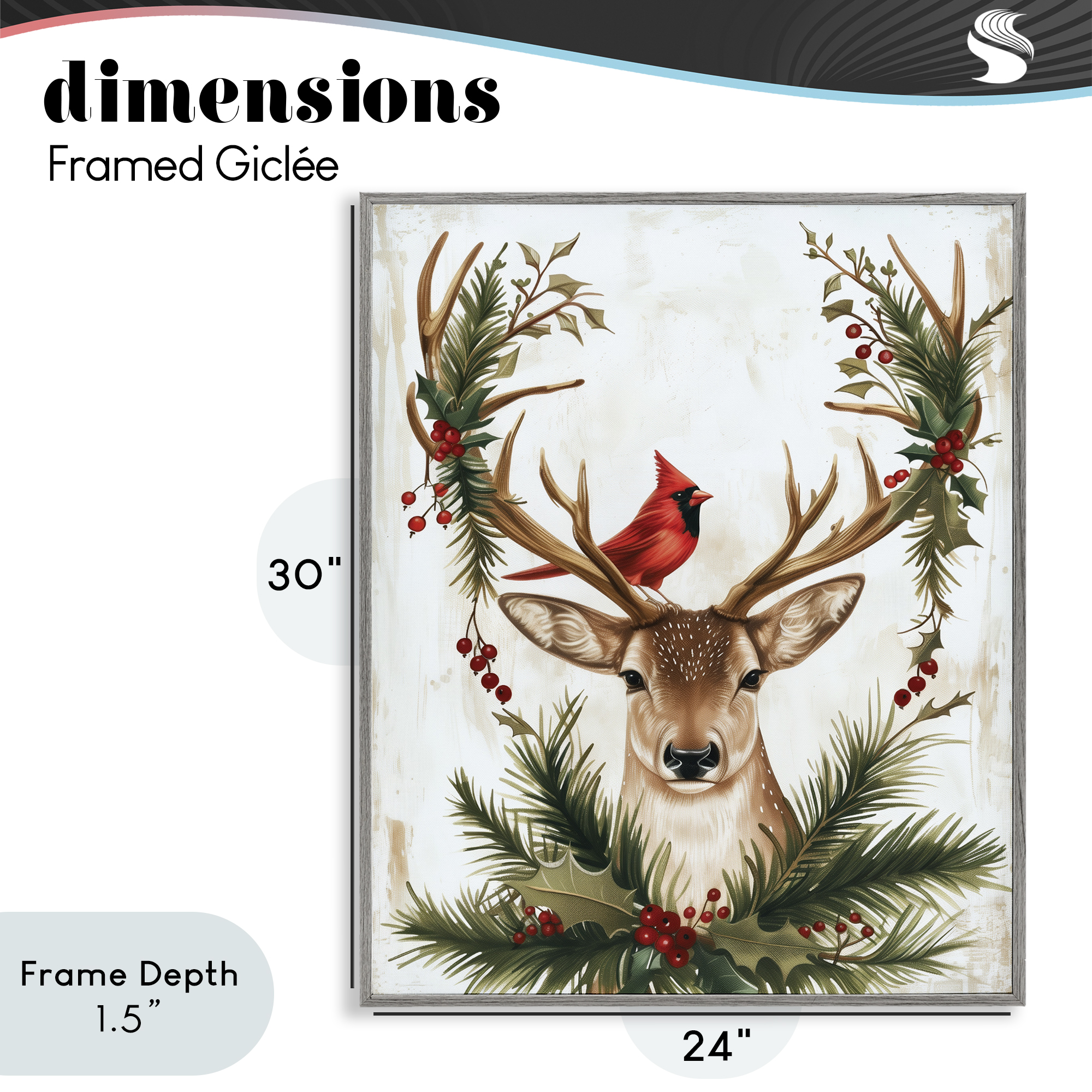 Stupell Industries Cardinal & Deer with Festive Flora Gray Framed Giclee Art, design by Acorn & Ivory Designs