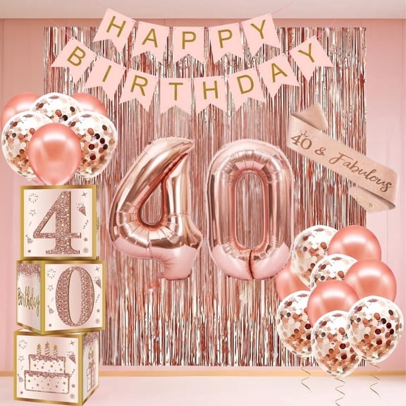Happy Greetings 40th Birthday Decorations for Women, Rose Gold Birthday Party Supplies, 44-Count