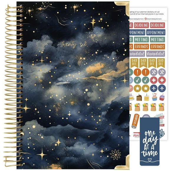 bloom daily planners HARDCOVER 2026 Planner (January to December) - A5 Task Goal Organizer - Monthly & Weekly Inspirational Agenda Book - 5.5" x 8.25" - Midnight Sky