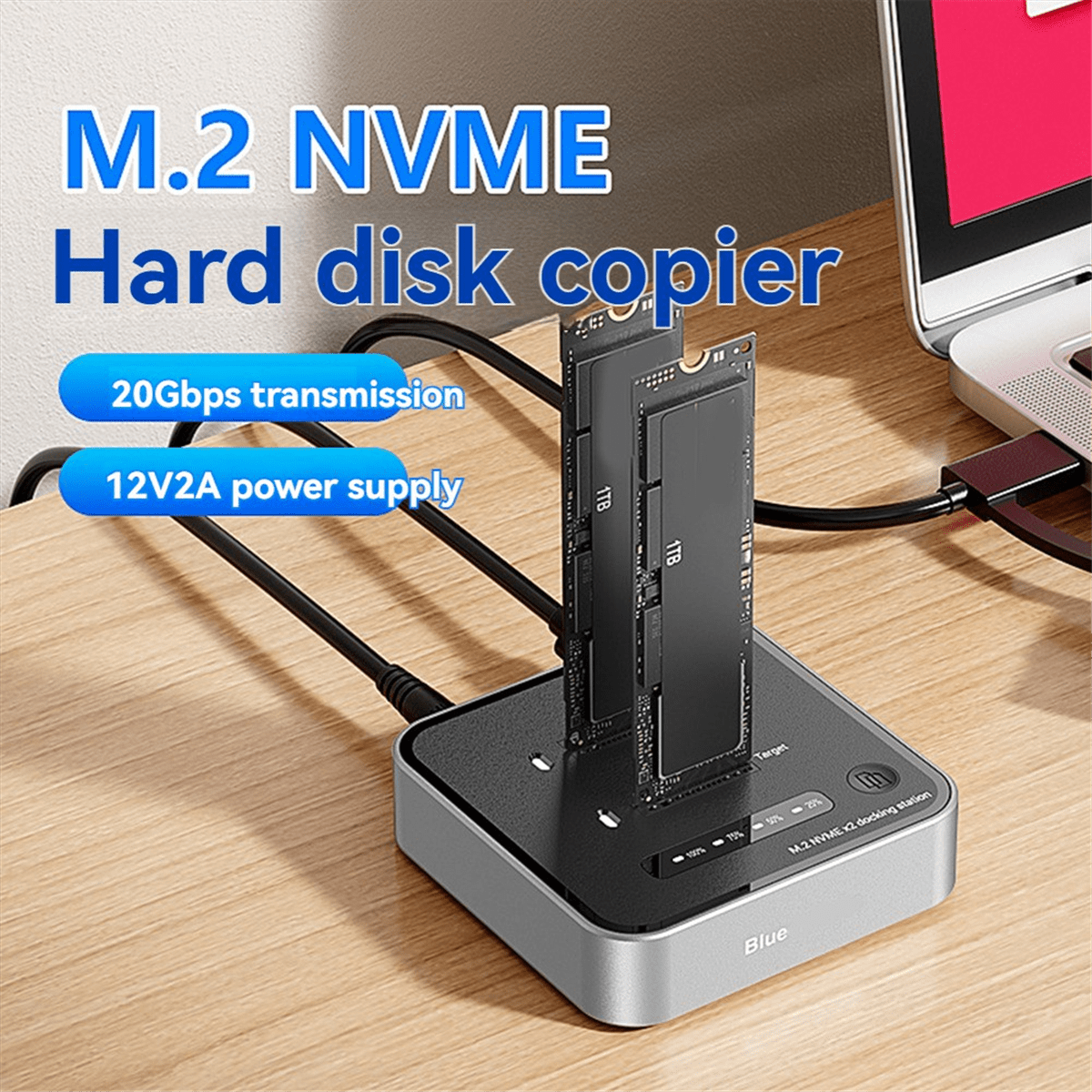 M2 20Gbps Two Bay SSD Docking Station Dual Bay Offline USB C to NVME PCiE Docking Station Offine Clone SSD Dock US Plug,1 x NVME PCIE Dock 1 x adapter