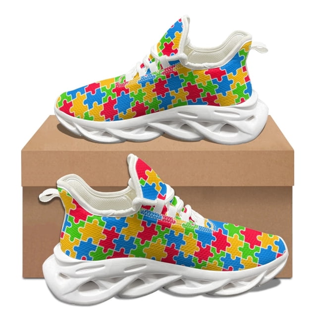 Autism Awareness Pattern Woman Wear-Resistant Lightweight Mesh Shoes Brand Design Comfortable Sneakers Round Toe Tenis Masculino