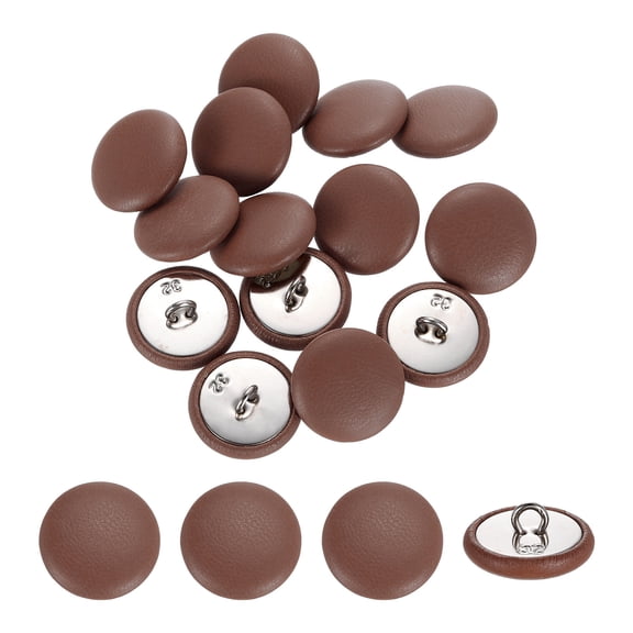 15 Pack Leather Covered Buttons, 20mm 32L Round Metal Shank Sewing Buttons Sew on for Clothes Coat Hats, Sofa Decoration, DIY Crafts Making, Brown