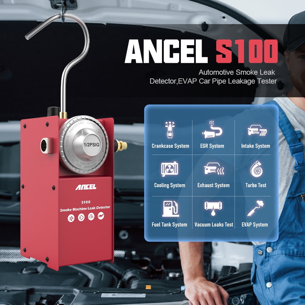 Ancel S100 Automotive Smoke Machine Car Leak Detector Vacuum Smoke Tester All Pipe Leakage Locator Diagnostic Tool EVAP Smoke Test No Air Pump Smoke Mode for 12V Automotive Truck Motorcycle Boat
