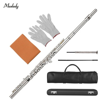 - Muslady 17-Hole Concert C Flute Open/ Closed Pore Cupronickel Material Silver Plated Woodwind Instrument with Cleaning Cloth Gloves Mini Screwdriver Storage Case Carry Bag