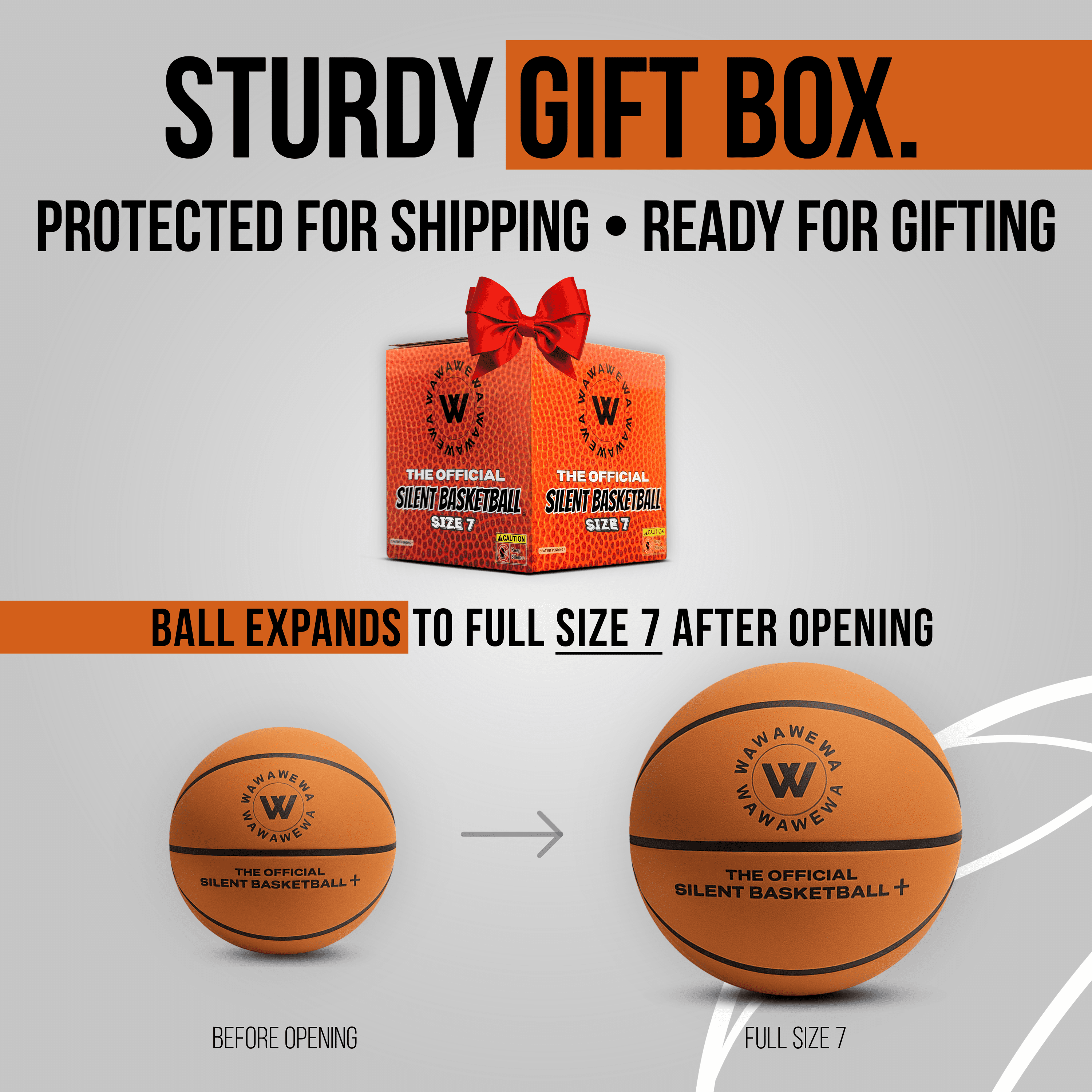 WAWAWEWA The Official Silent Basketball Size 7 (29.5\") – Indoor Basketball for Quiet Dribbling – Grooved Airless Indoor Training PU Foam Basket Ball – Real Feel Silent Play for All Ages