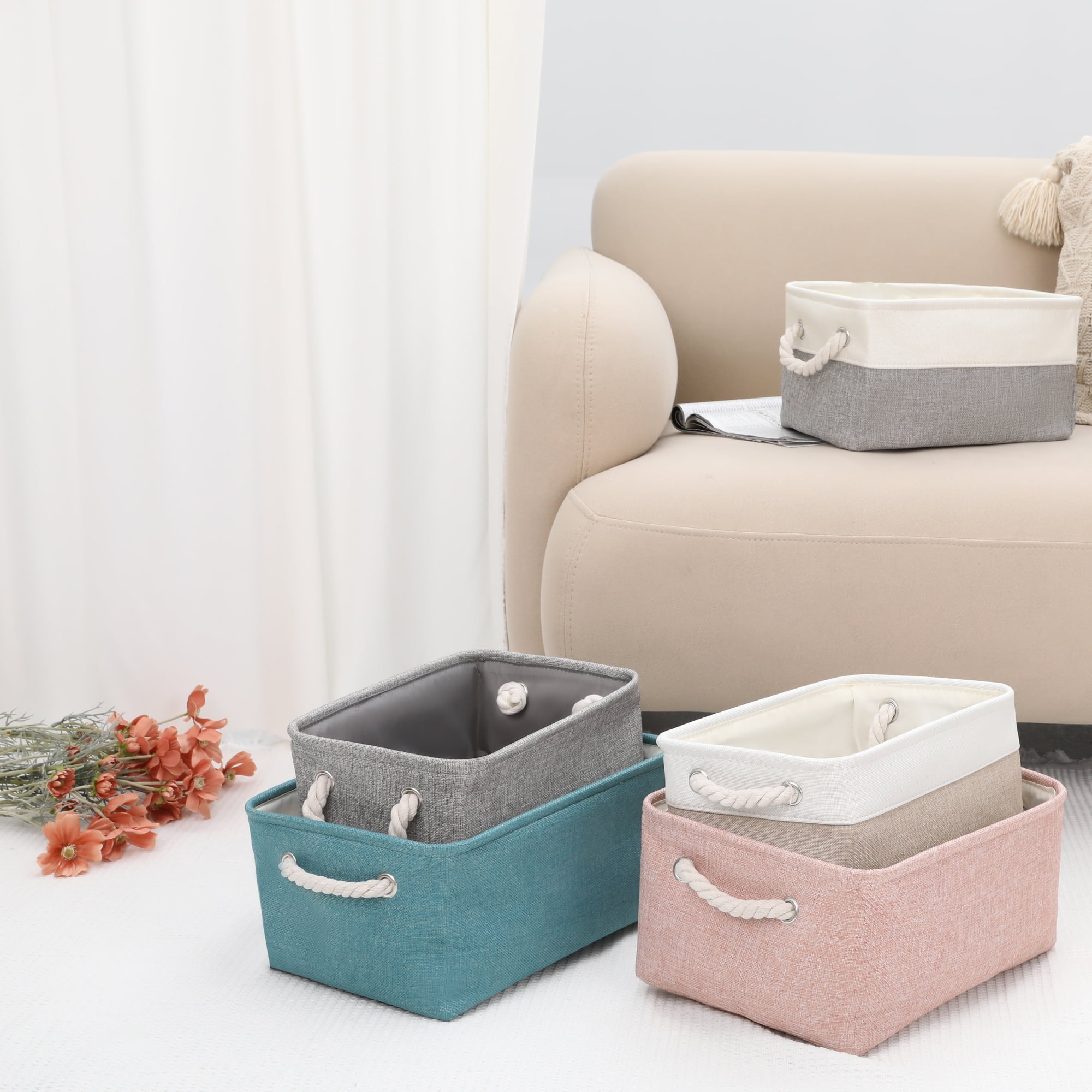 Unique Bargains Fabric Storage Cube Storage Bin Storage Basket Blue 12*8*6in