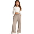 thumbnail image 2 of Dwellite Girls Baggy Wide Leg Sweatpants Casual Sweat Pant for Teen Drawstring Waist Oversized Loose Joggers with Pockets 2-13 Years Khaki 150, 2 of 5