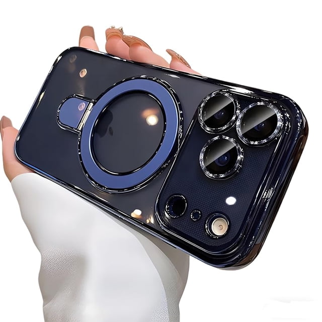 Funda Magnética MANLENO para iPhone 17 Pro Max Clear Compatible con MagSafe con Soporte Invisible y Protector de Lente, Revestimiento y Protección Suave para Teléfono (Azul Marino)