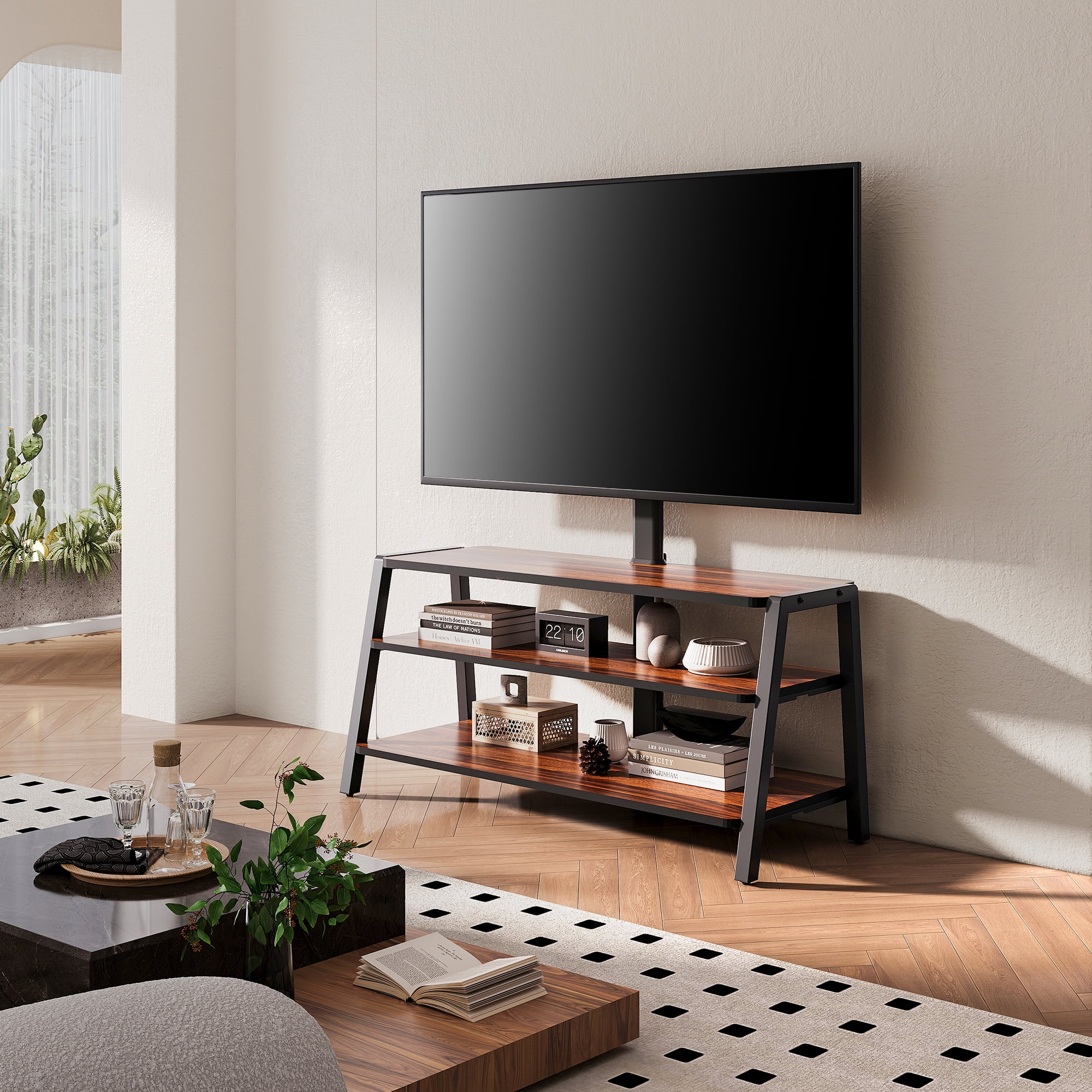 FITUEYES 3-Tiers Flat Panel TV Stand with Mount for TVs up to 70", Height Adjustable Bracket Stand Base