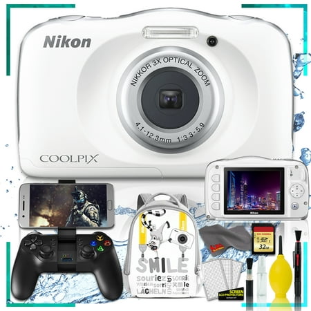 Nikon Coolpix W150 Digital Camera - White (Intl Model) with Camera Cleaning Kit Bundle + Game Sir T1s Gaming Controller for Mobile + 32gb SD Card + Nikon Camera Backpack (Best Phone For Gaming And Camera)