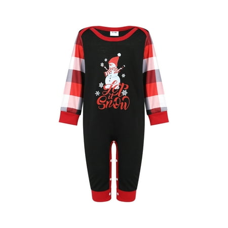 

Fanvereka Merry Christmas Christmas Family Matching Pajamas Cartoon Snowman Printed Long-Sleeve Tops with Plaid Pants Set for Adult Kid Baby