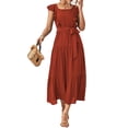 thumbnail image 4 of Hanerdun Women Ruffle Dresses Female Solid Color A-Line Midi Dress Red XL, 4 of 6