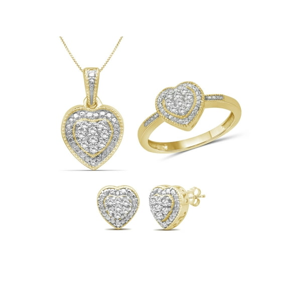 JewelersClub 1/3 Carat T.W. White Diamond 14k Gold Over Silver 3 Piece Heart Jewelry Set