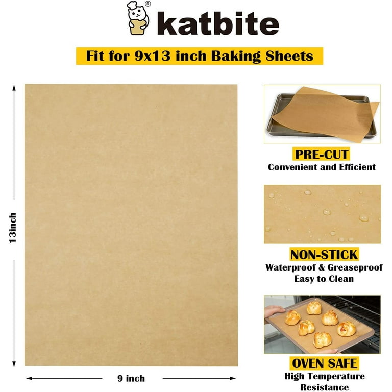 Katbite 200Pcs 9x13 inch Heavy Duty Unbleached Parchment Paper,Brown
