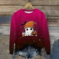 thumbnail image 2 of DOSUKRAI Halloween Sweatshirt Women Spooky Season Funny Long Sleeve Graphic Crewneck Pullover Tops Cute Ghost Sweater Hot Pink,M, 2 of 9