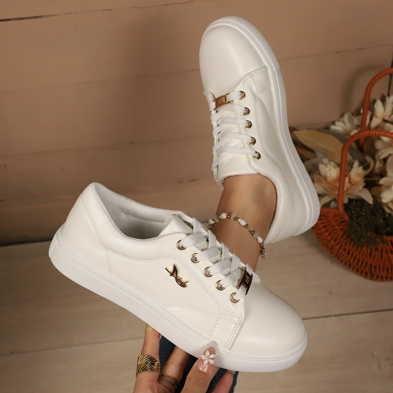 Womens White Tennis Shoes Leather Athletic Workout Gym Low Top Sneakers Fashion Lace up Casual Running Walking Shoes, Size: 6.5, Pink Womens White Tennis Shoes Leather Athletic Workout Gym Low Top Sneakers Fashion Lace up Casual Running Walking Shoes, Size: 6.5, Pink