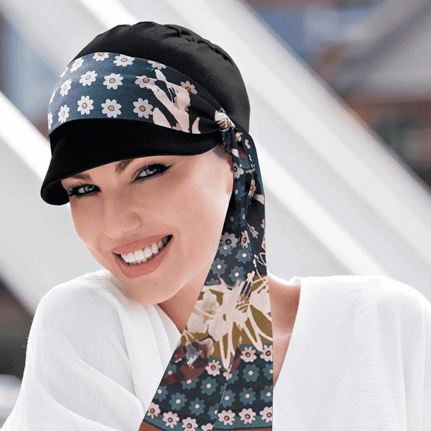 Ludovica (Rubor Negro Fiori) Sombrero para el Sol de Moda de Lujo con Bufanda / Sombreros y Bufandas de Playa de Verano para Mujer UPF 50+ Protección Solar / Gorra de Bambú para Vendedor de Periódicos