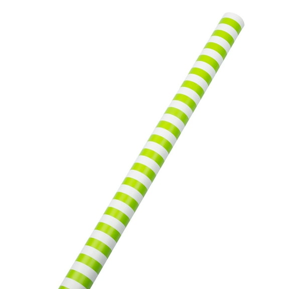 JAM Paper Lime Green & White Stripe Gift Wrap Paper, 25 sq ft.