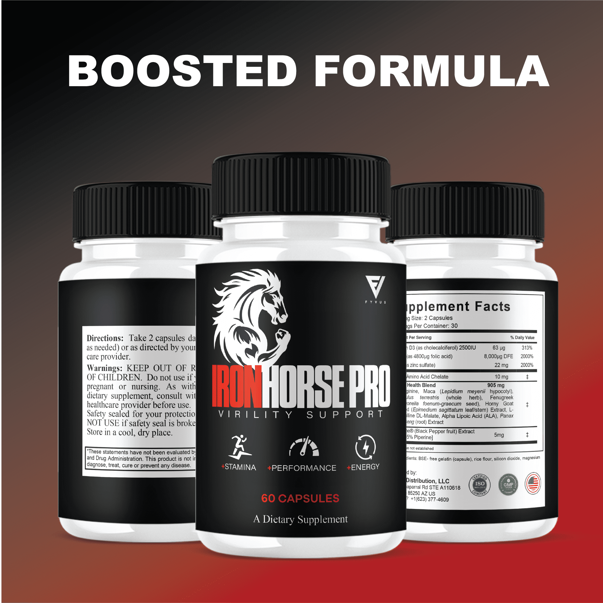 (3 Pack) Iron Horse Premium Performance Supplement, IronHorse Pro (180 Capsules)