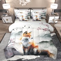 Homewish Animal Fox Boy Girl Bedding Comforter Set 7pcs,Cherry Blossoms Queen Bedding Sets Super Cozy,Japanese Style Queen Sheet Sets,Lightweight Room Decor,Reversible