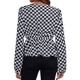thumbnail image 6 of Xuanfei Women Plaid V Neck Lantern Sleeve Elastic Waist Top, 6 of 7