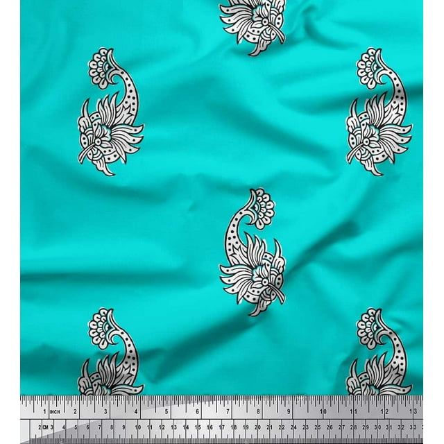 Soimoi Polyester Crepe Fabric Floral Block Print Fabric by The Yard 42 Inch Wide