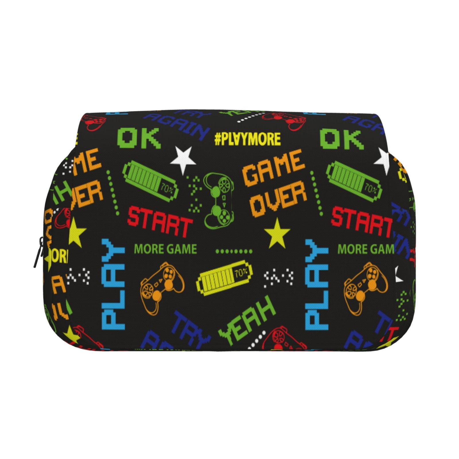 Rateoe Pixel Game Pattern Double Clamshell Pen Case, Storage Organizer with Two Zipper Compartments– Holds Up to 50 Pencils & Pens