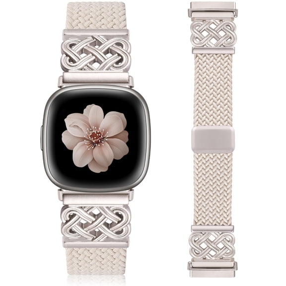 Wearlizer Braided Magnetic Band Compatible with Versa 4/Versa 3/Sense 2/Sense Bands for Women, Stretchy Nylon Woven Strap with Celtic Knot Metal Clasp