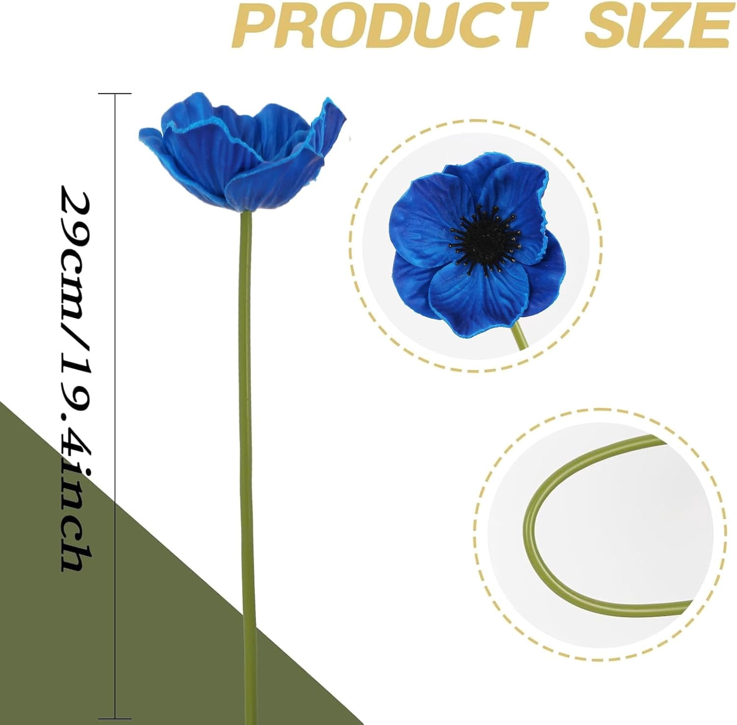 ABPETE Blue Poppy Flowers Artificial 20PCS Real Touch Faux Poppies with Stems 19.4" PU Fake Flower Arrangements for Wedding Centerpieces Bridal Shower Bouquets Home Table Garden Party Decor(Blue)