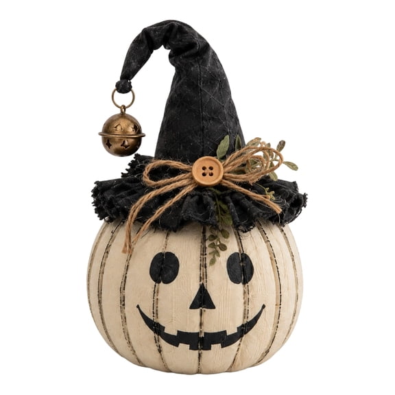 Halloween Pumpkin Decor Set, 7"Fall Decor,Halloween Decorations, Small Witch Hat Pumpkin Figurines with Bow, Lace and Star, Vintage Farmhouse Halloween Tabletop Decor for Home Party Indoor Display-A