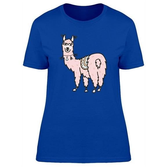 Lovely Pink Happy Llama Cartoon T-Shirt Women -Image by Shutterstock, Female Large