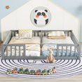 thumbnail image 2 of Double Twin Size Floor Beds with Fence and Guardrails Design, Solid Wood Double Twin Platform Bed for 2, Montessori Floor Beds for Boys Girls Teens, No Box Spring Needed, Easy Assembly, Grey, 2 of 7