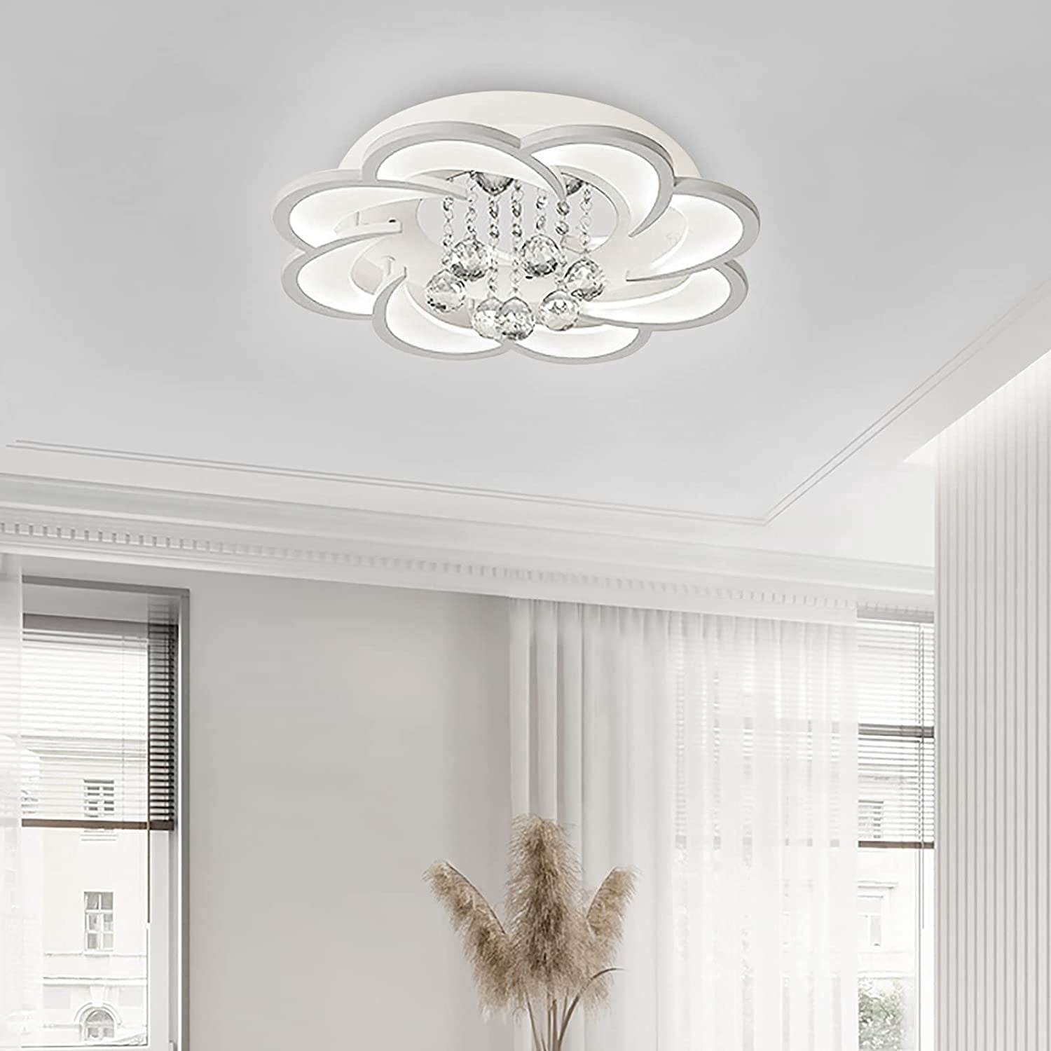 Modern LED Chandelier Fixture Acrylic Crystal Flush Mount Ceiling Lighting Flower Shape Close to Ceiling Lights for Living Room Dining Room Bedroom (Cold Light 52cm)