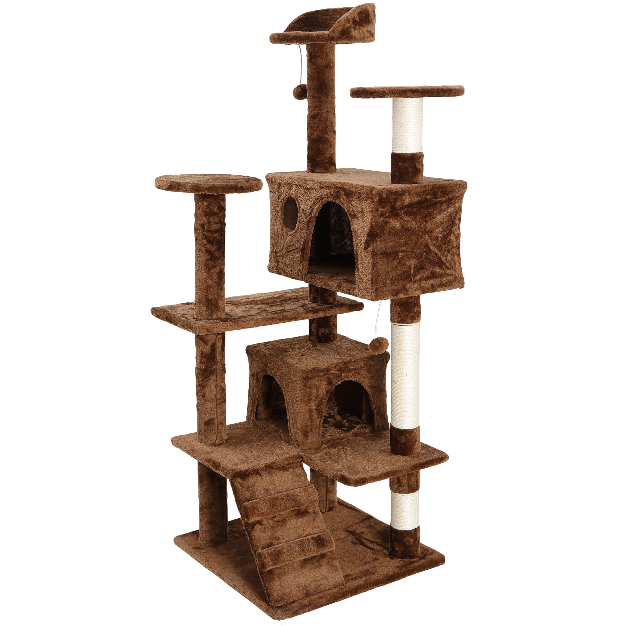 HomGarden 53'' Cat Tree Cat Tower Condo W/Scratching Posts & Plush Perch, Multi-Level Kitten Play House Brown
