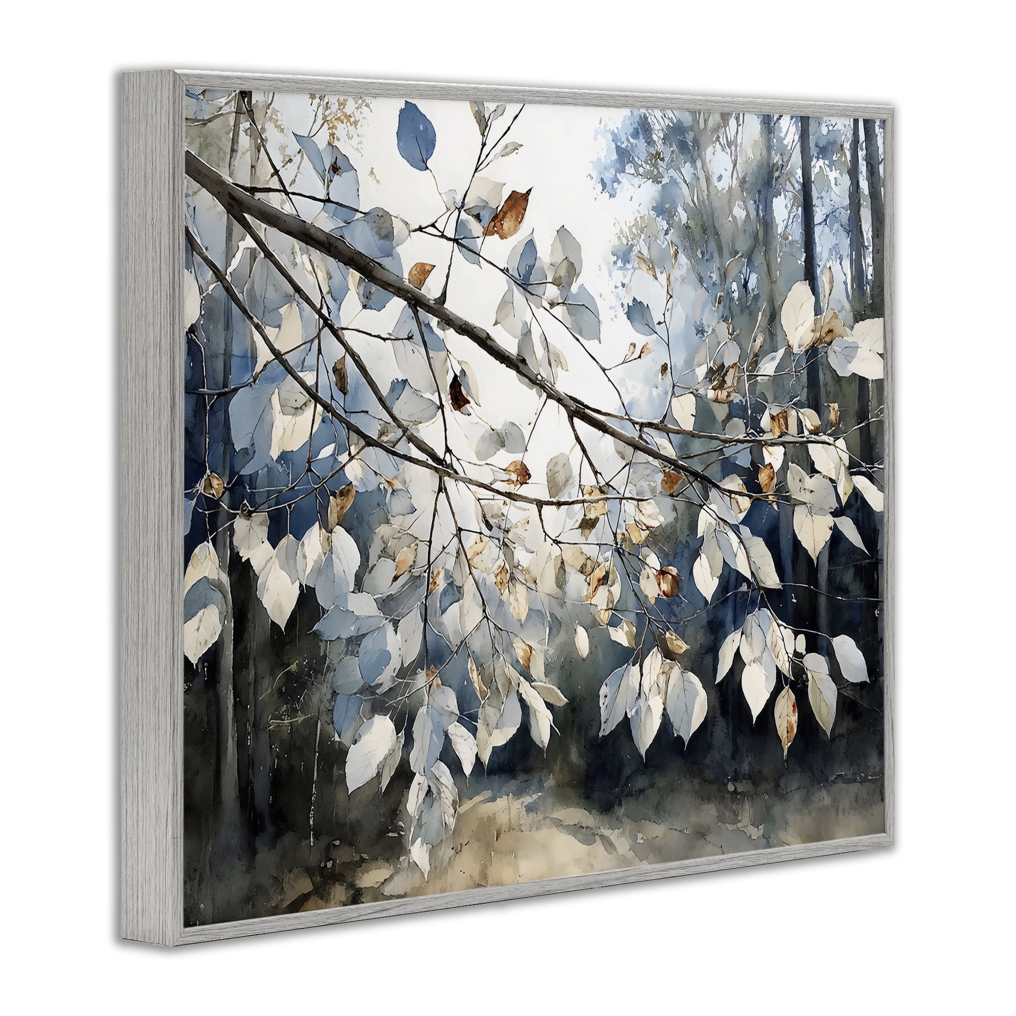 Stupell Industries Blue Fall Branch Leaves Gray Framed Giclee Art, design by Franklyn Gregory
