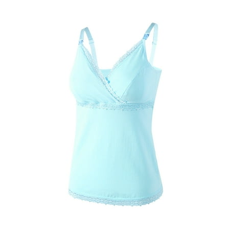 Itsun Nursing Tank Top Womens Racerback Maternity Tank Top Ruched Sleeveless Pregnancy Yoga Tee with Built in Bra Workout Shirt Light Blue 2XL