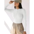 thumbnail image 6 of Women Ribbed Long Sleeve Bodysuit Zip Up Crew Neck Body Suit EKCW022 White XL, 6 of 9