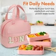 thumbnail image 5 of Lunch Bag for Women Insulated For Men PU leather Small Office Work lunch with Chenille Letters Leakproof Freezable Cooler Reusable Portable Box (White&Pink), 5 of 6