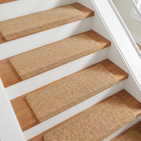 Bullnose Carpet Stair Treads 29.5"x9.5"x1.5", 14 Pcs Non-Slip Indoor Stair Rugs for Wooden Steps, Washable Edging Protectors with Soft Braided Texture for Pets and Kids