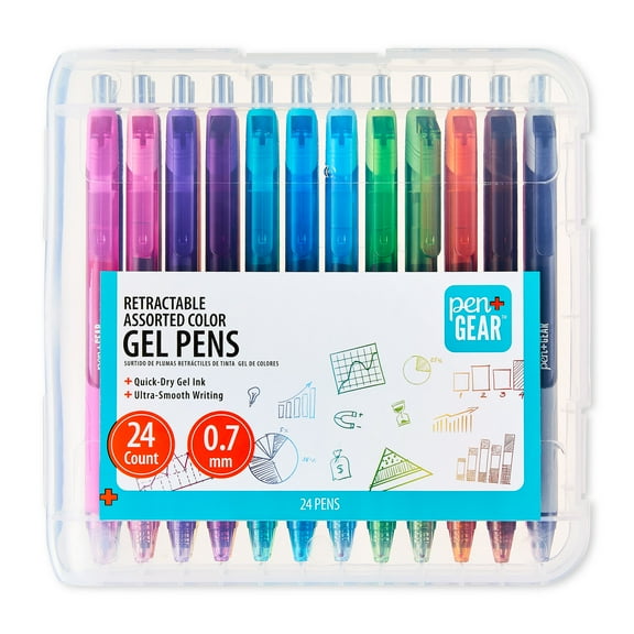 Pen+Gear Retractable Gel Ink Pens, Medium Point, 0.7mm, Assorted Ink, 24Count