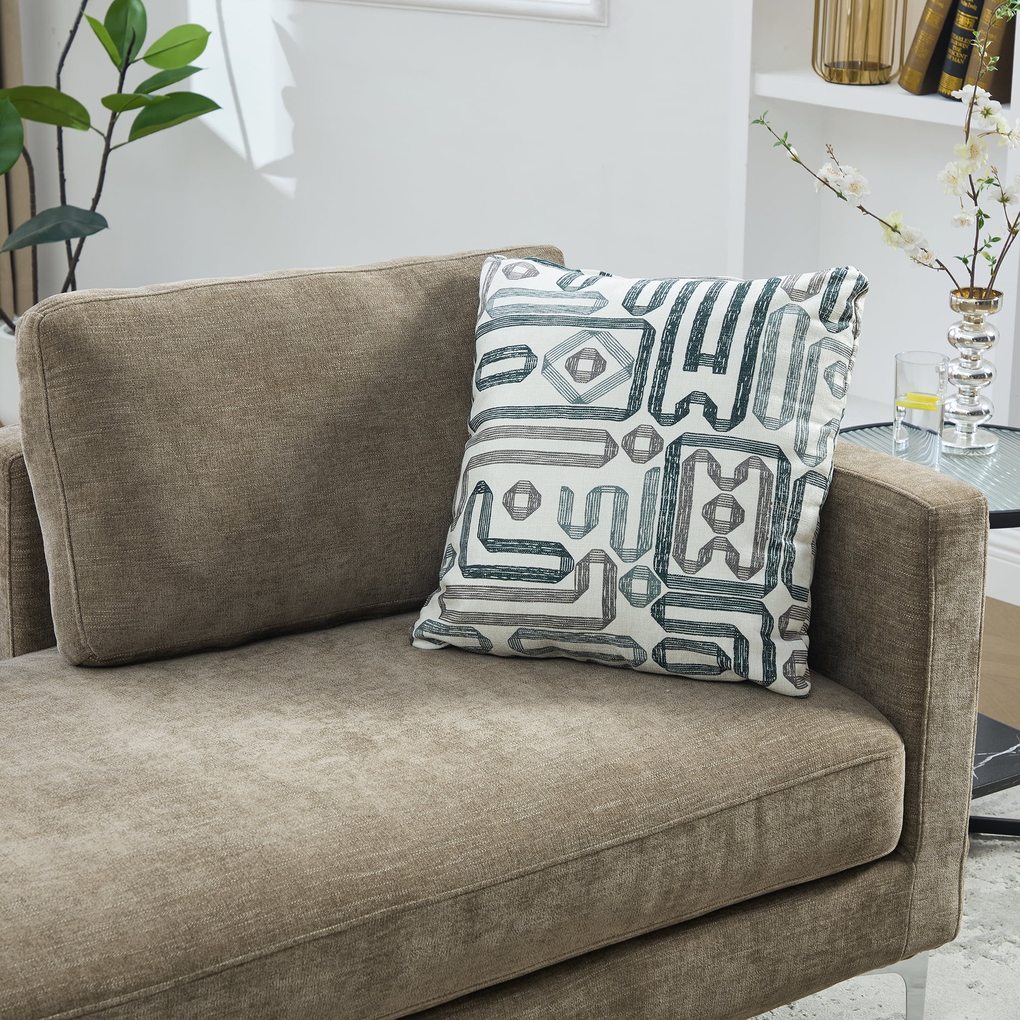 77.5-Inch Chenille Chaise Lounge with 4 Pillows and Open Backrest, Oversized Settee Daybed for Living Room and Guest Room, Taupe